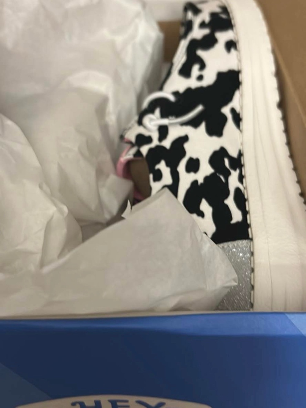 Hey Dude Cow Print Slip-On Shoes with Pink Accent - Picture 5 of 6